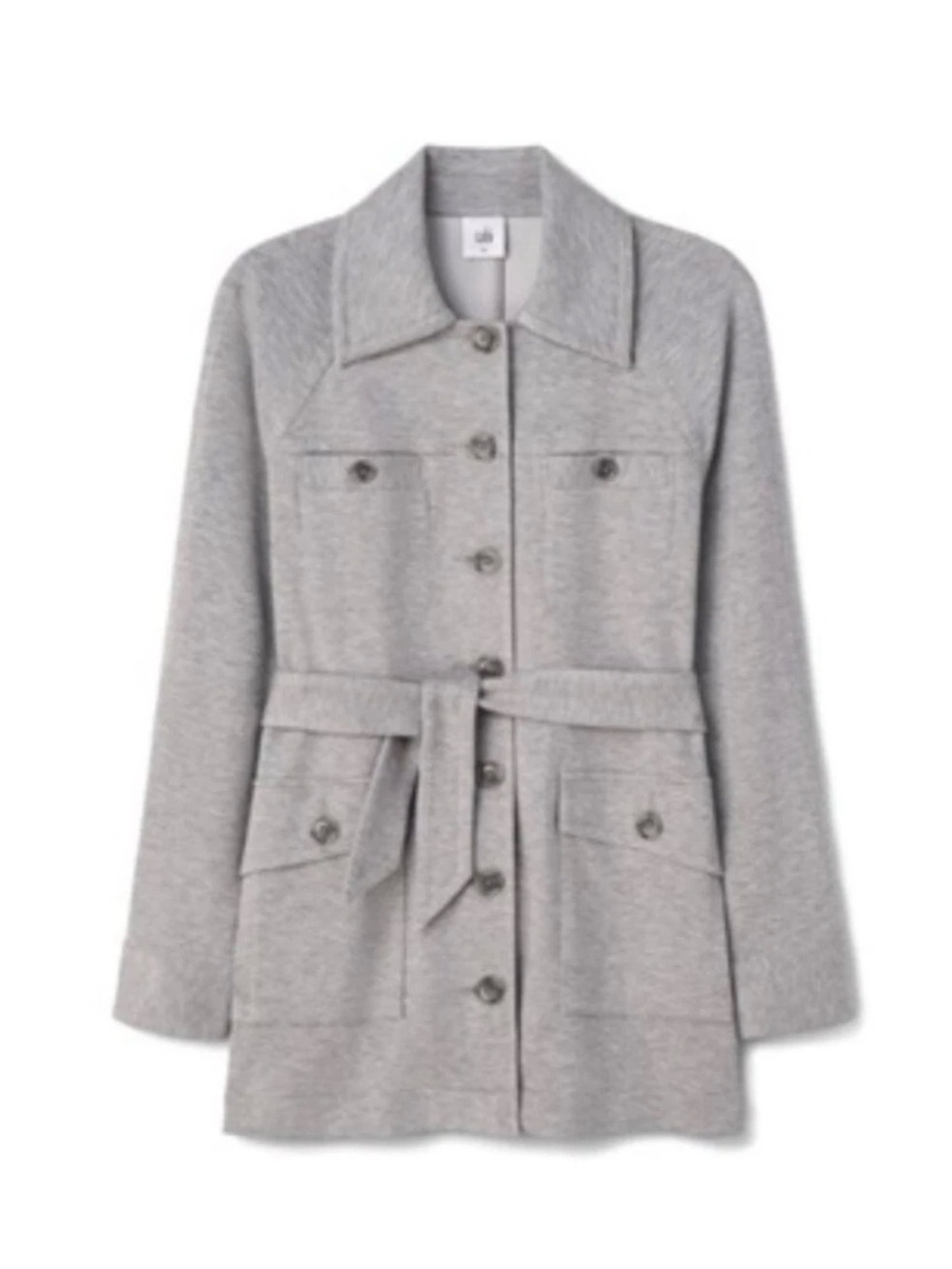 CAbi Gray Button-Front Belted Trench Jacket